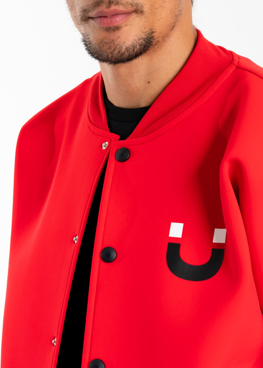 GIACCA BOMBER ROSSO IN NEOPRENE CON STAMPA SMILE