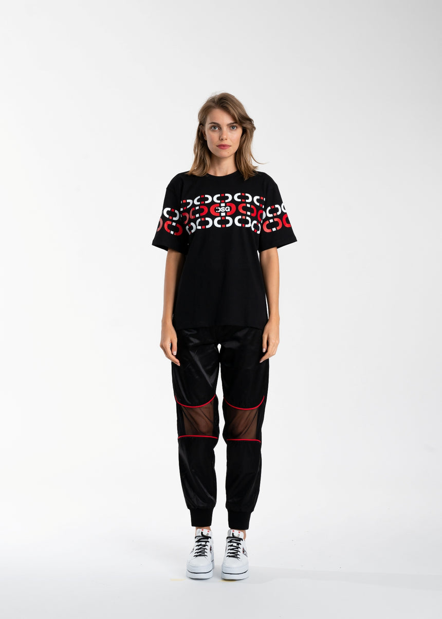 T-SHIRT DSG NERA CON STAMPA CHAIN ROSSA/BIANCA