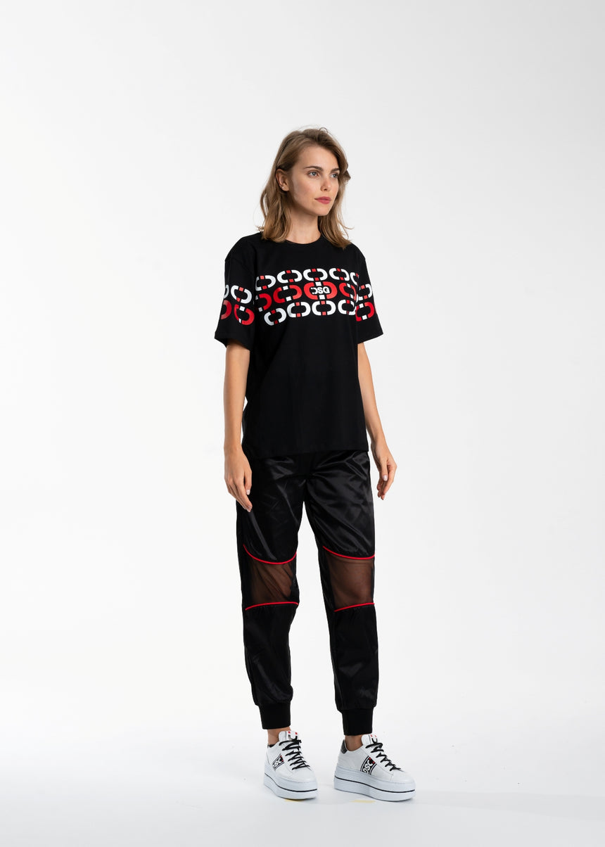T-SHIRT DSG NERA CON STAMPA CHAIN ROSSA/BIANCA