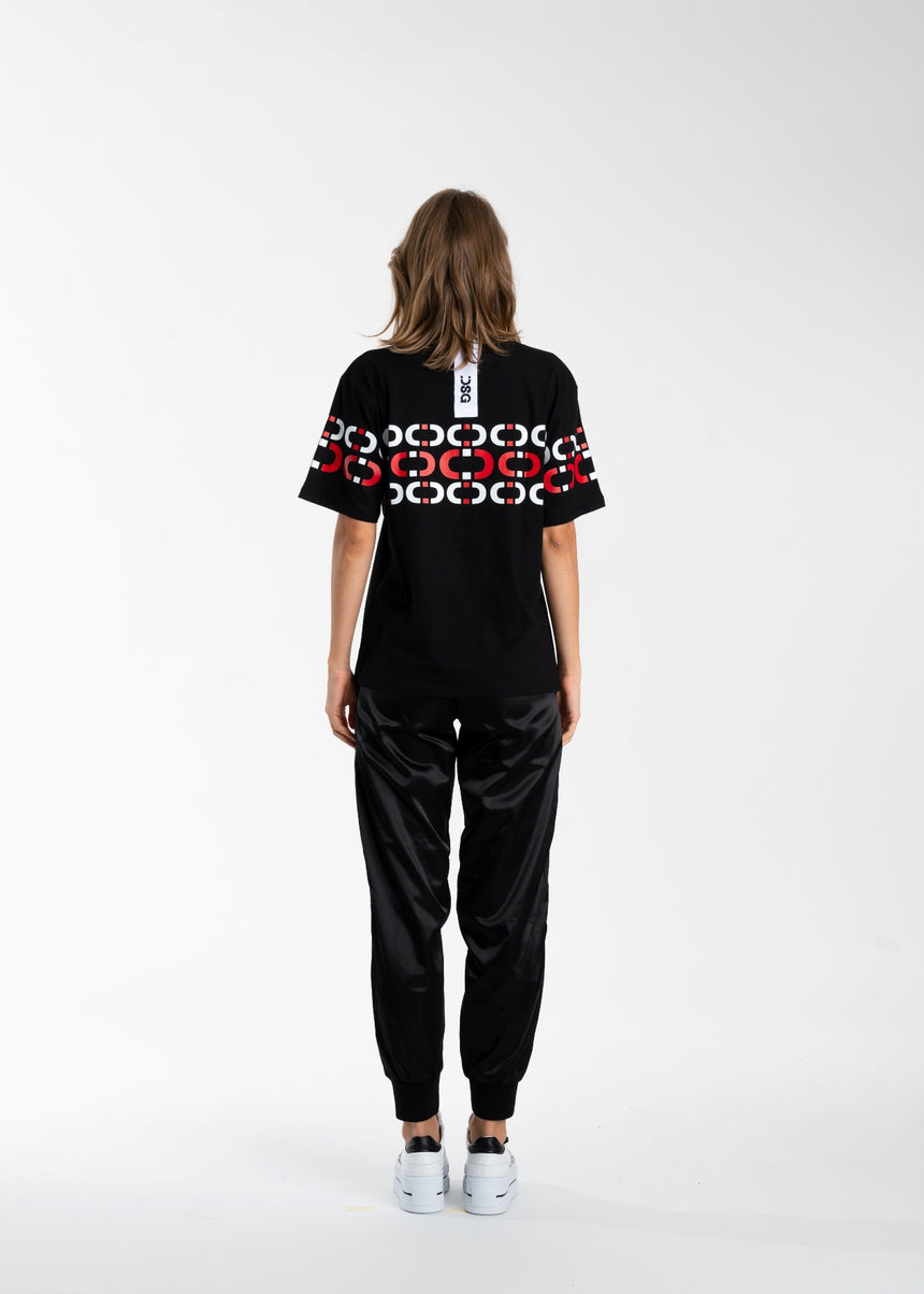 T-SHIRT DSG NERA CON STAMPA CHAIN ROSSA/BIANCA