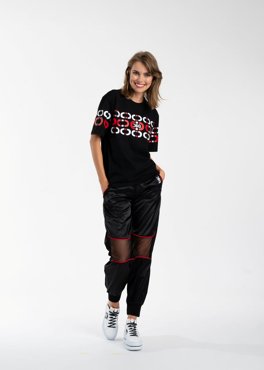 T-SHIRT DSG NERA CON STAMPA CHAIN ROSSA/BIANCA