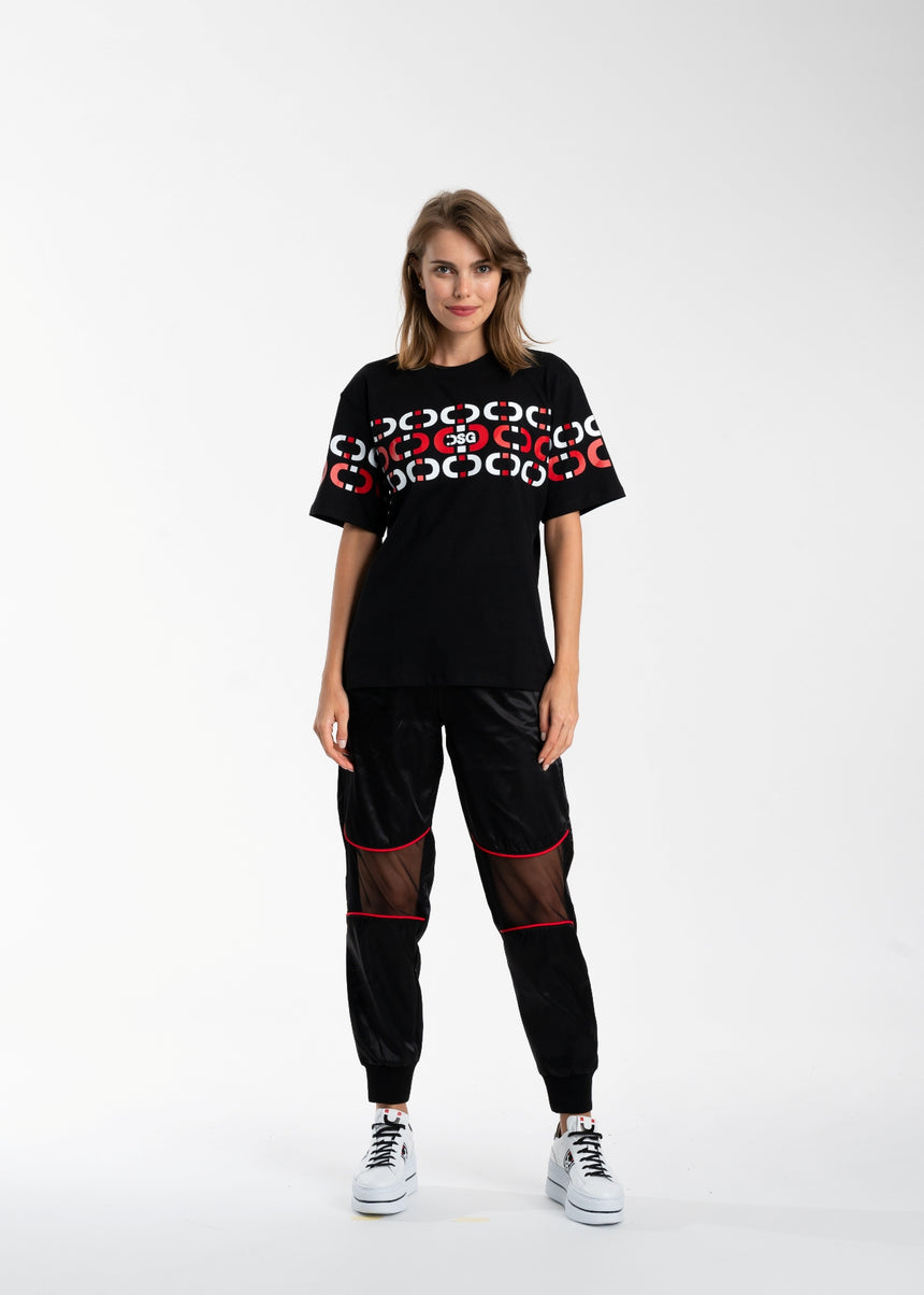 T-SHIRT DSG NERA CON STAMPA CHAIN ROSSA/BIANCA