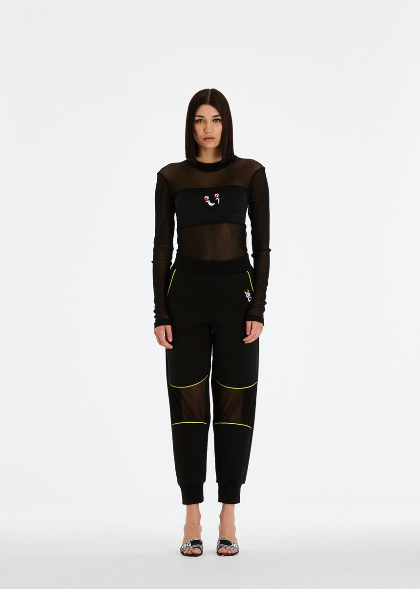TOP DSG ELASTICIZZATO IN RETE E LICRA CON PATCH SMILE