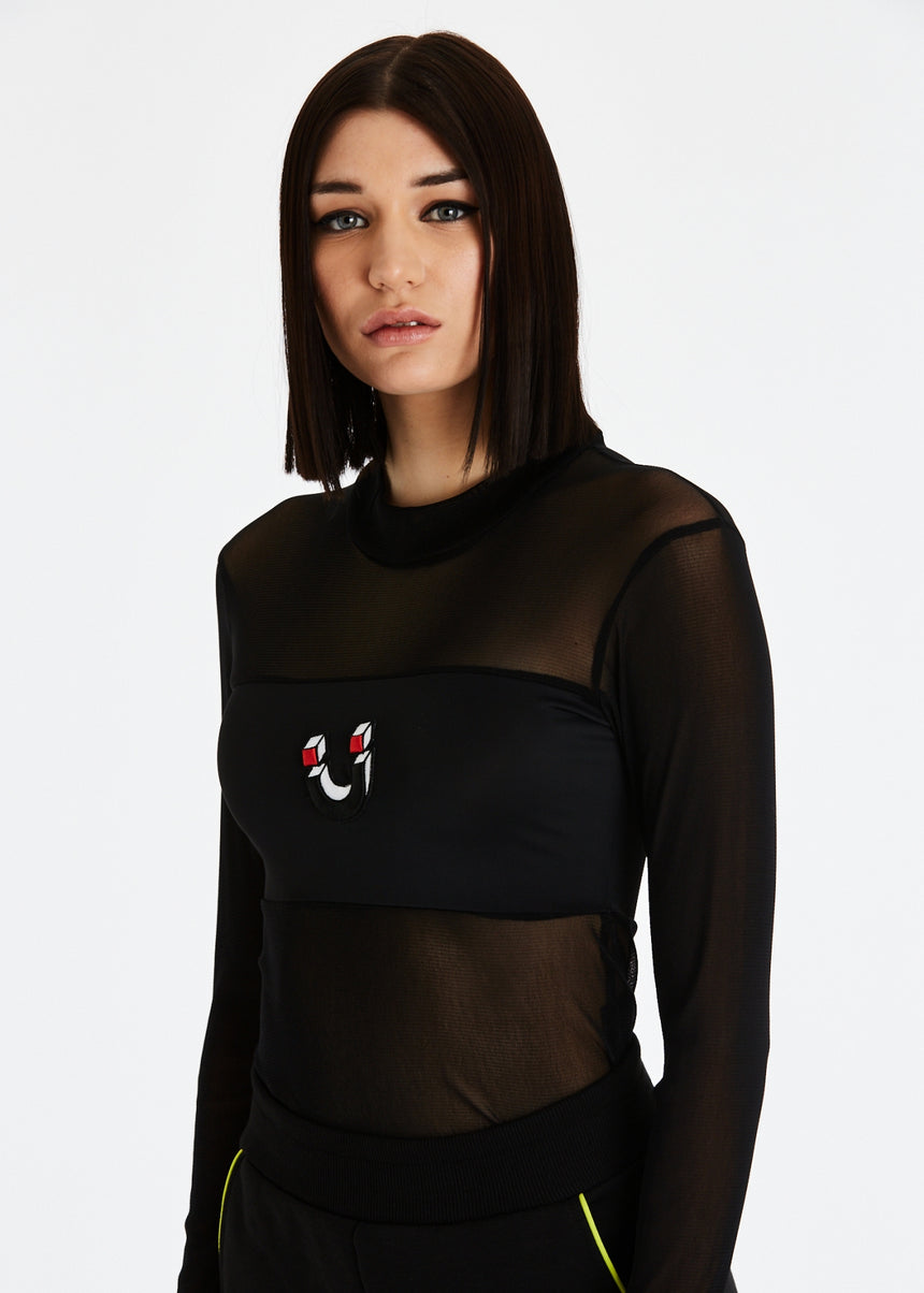 TOP DSG ELASTICIZZATO IN RETE E LICRA CON PATCH SMILE