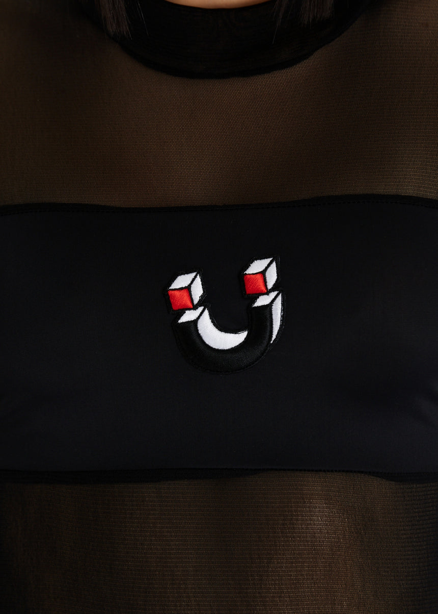 TOP DSG ELASTICIZZATO IN RETE E LICRA CON PATCH SMILE