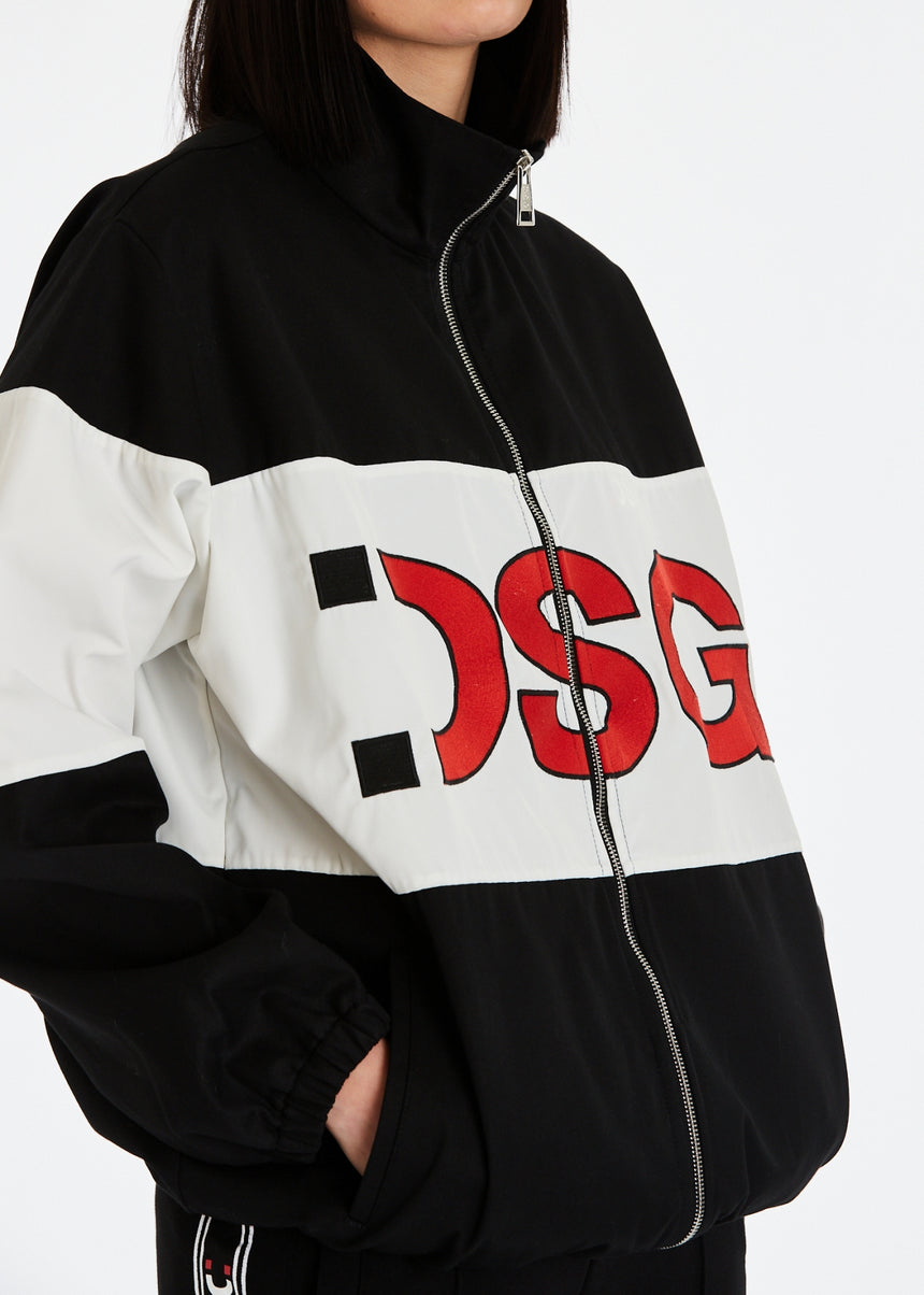 GIACCA DSG IN COTONE NERO E NYLON CON LOGO RICAMATO
