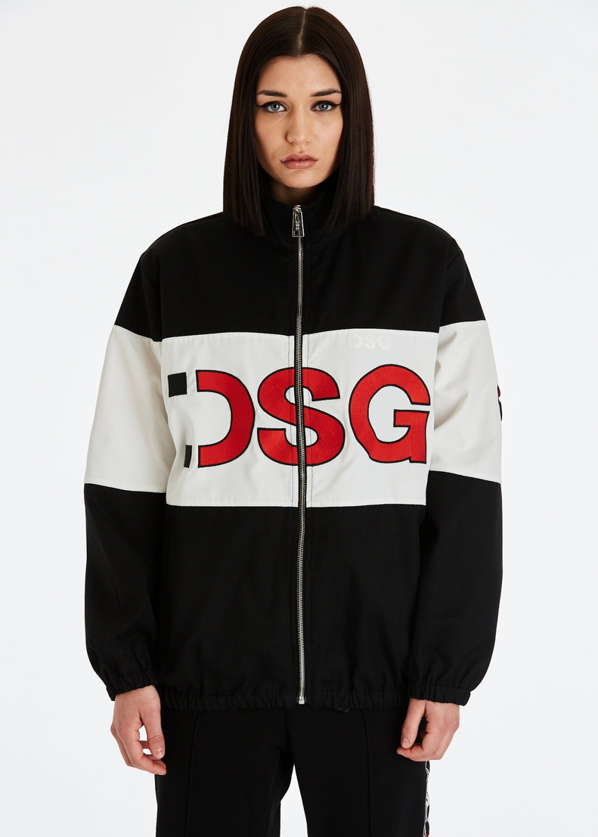 GIACCA DSG IN COTONE NERO E NYLON CON LOGO RICAMATO