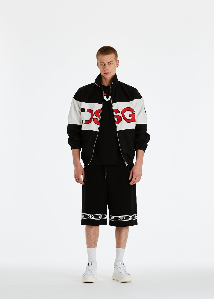 GIACCA DSG IN COTONE NERO E NYLON CON LOGO RICAMATO