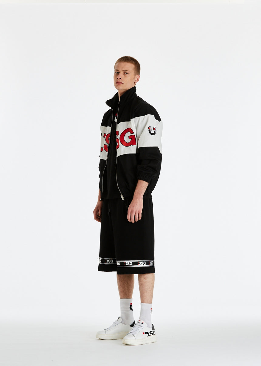 GIACCA DSG IN COTONE NERO E NYLON CON LOGO RICAMATO