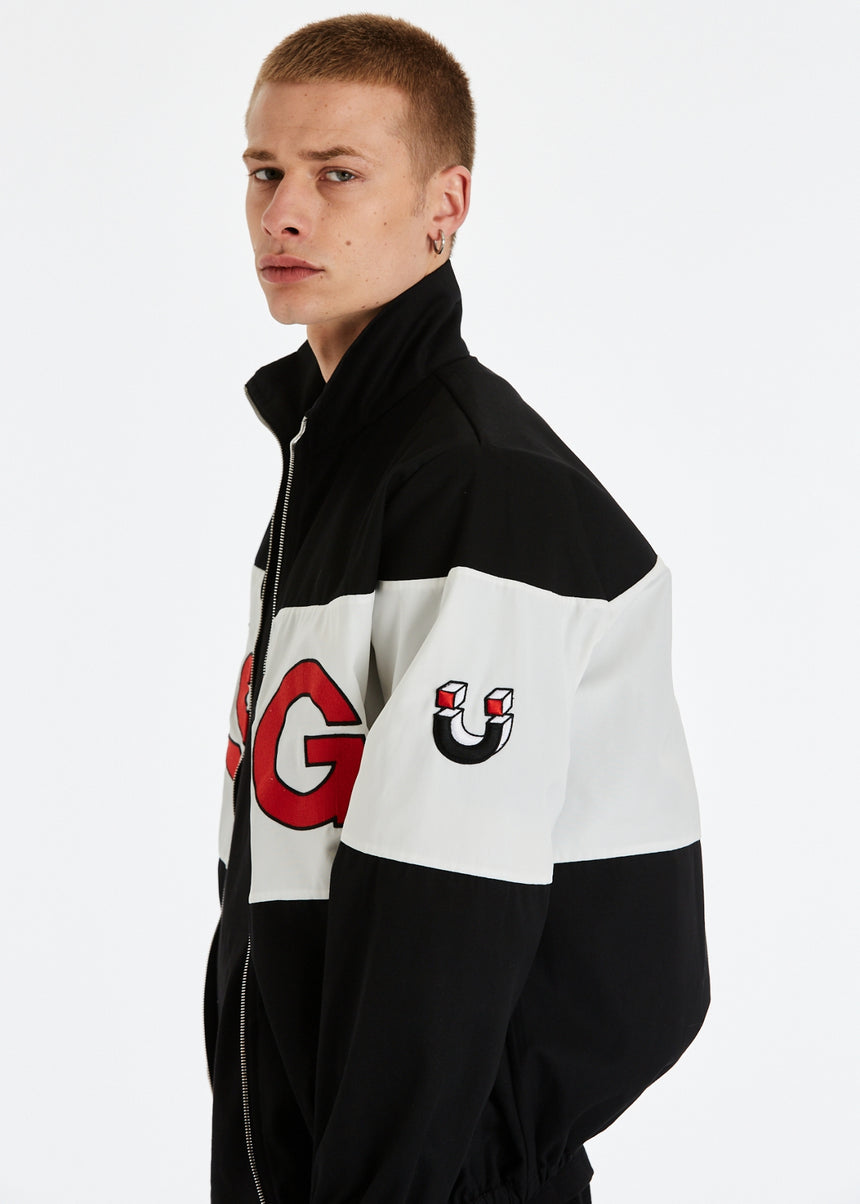 GIACCA DSG IN COTONE NERO E NYLON CON LOGO RICAMATO