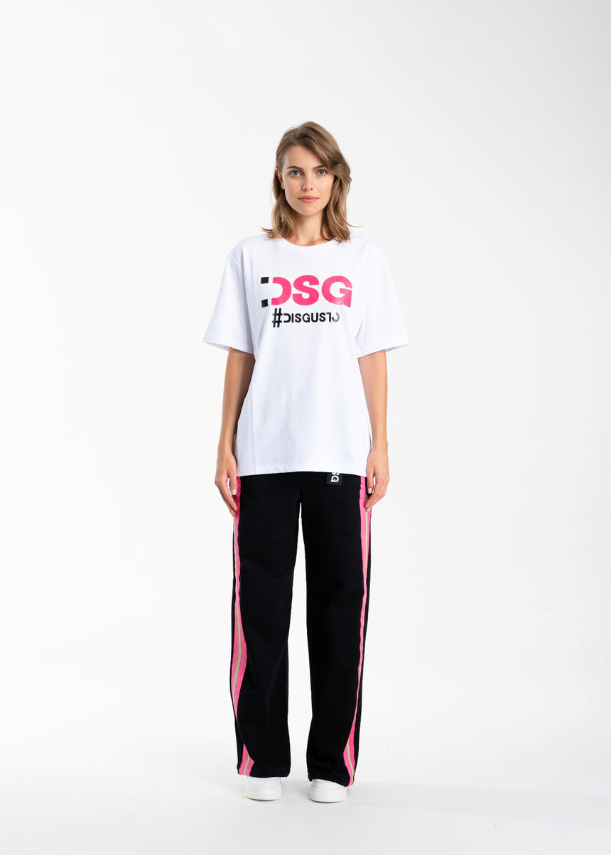 T-SHIRT DSG BIANCA CON STAMPA LOGO FUXIA (DONNA)