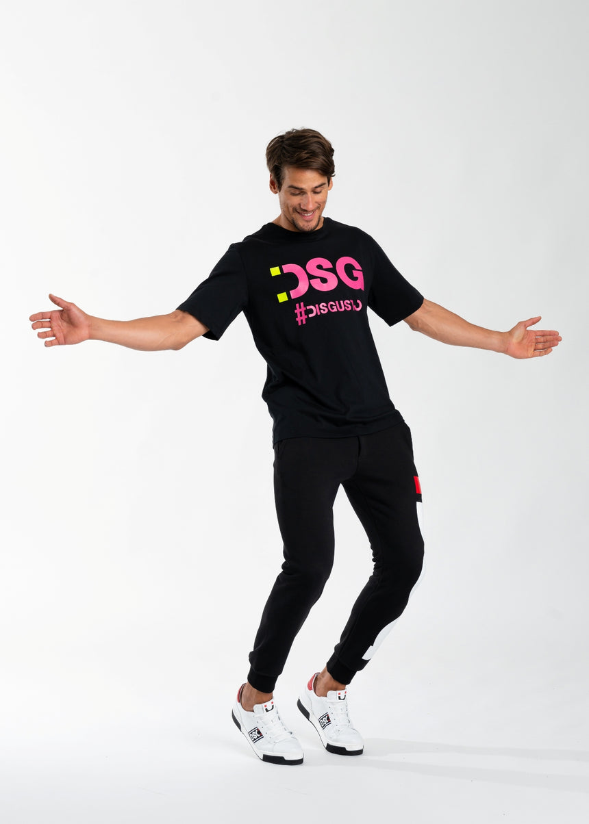 T-SHIRT DSG NERA CON STAMPA LOGO FUXIA