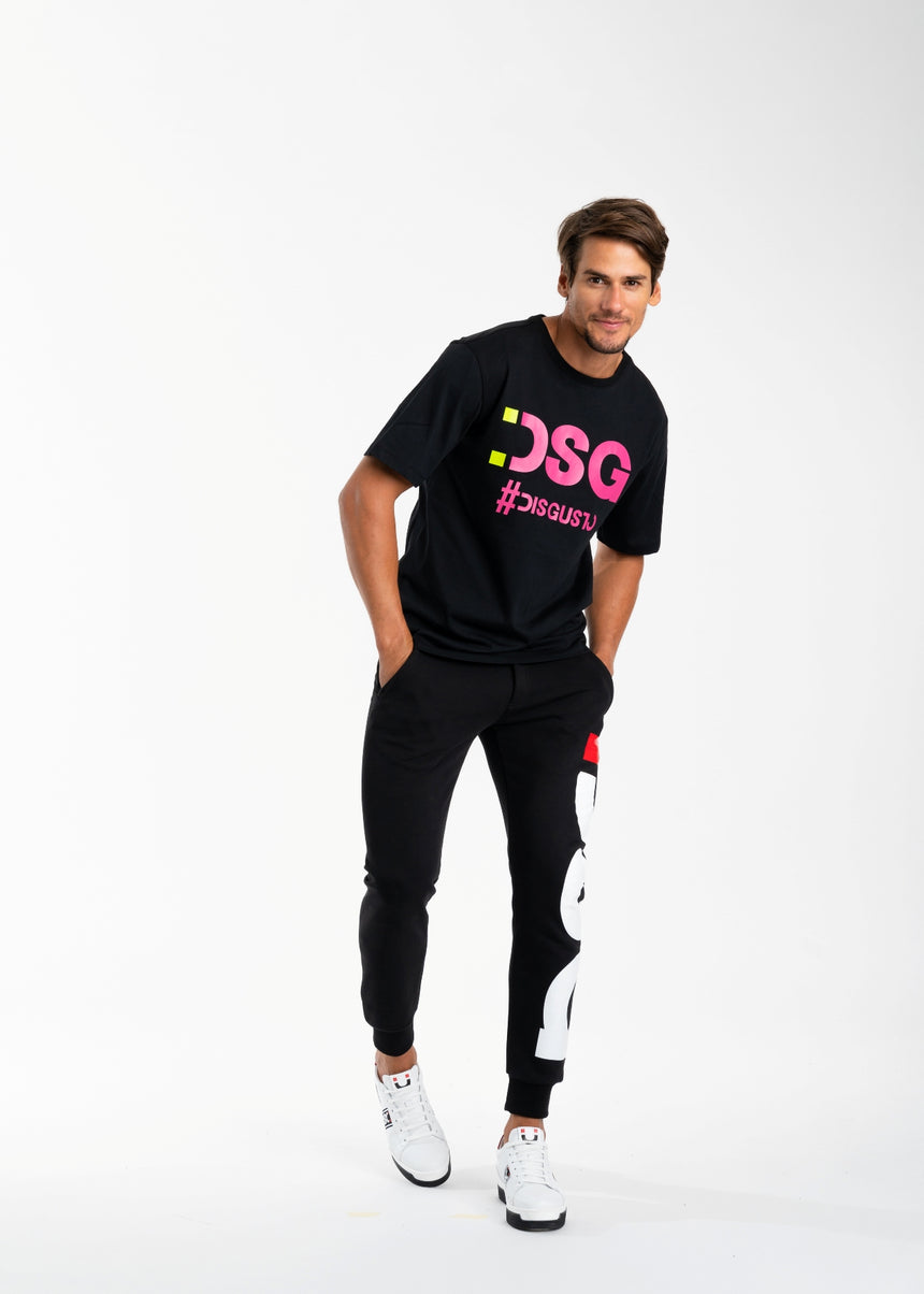 T-SHIRT DSG NERA CON STAMPA LOGO FUXIA