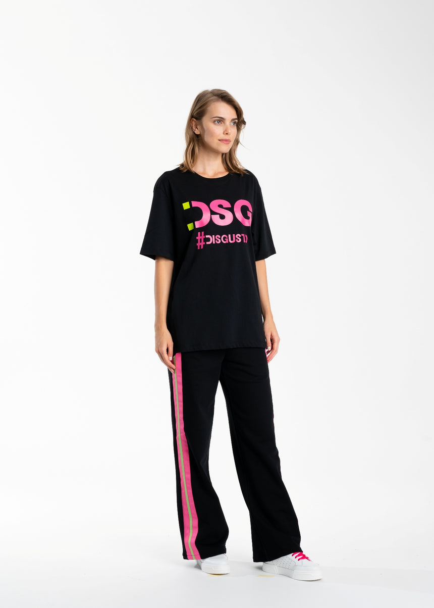 T-SHIRT DSG NERA CON STAMPA LOGO FUXIA (DONNA)