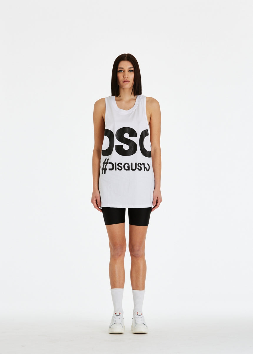 CANOTTA LUNGA DSG BIANCA CON STAMPA MAXI LOGO NERA
