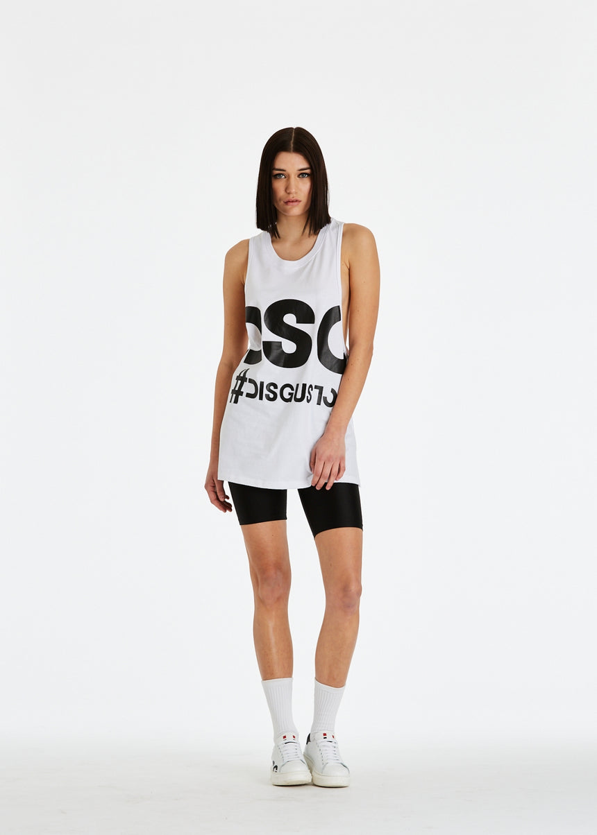 CANOTTA LUNGA DSG BIANCA CON STAMPA MAXI LOGO NERA