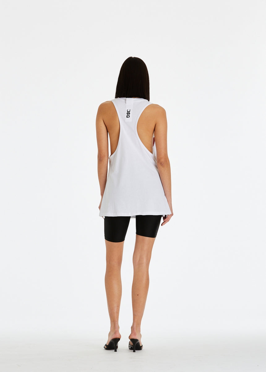 CANOTTA LUNGA DSG BIANCA CON STAMPA MAXI LOGO FUXIA
