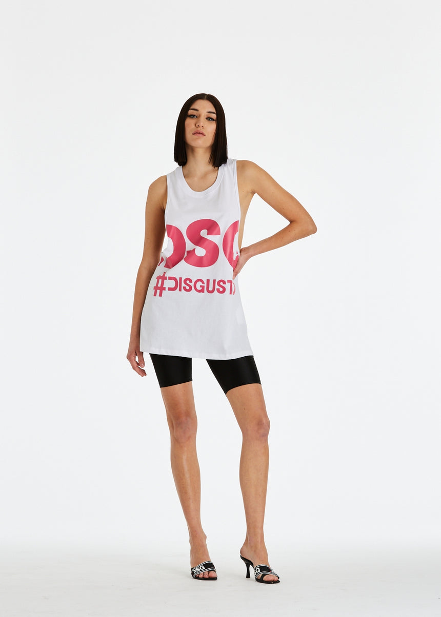 CANOTTA LUNGA DSG BIANCA CON STAMPA MAXI LOGO FUXIA
