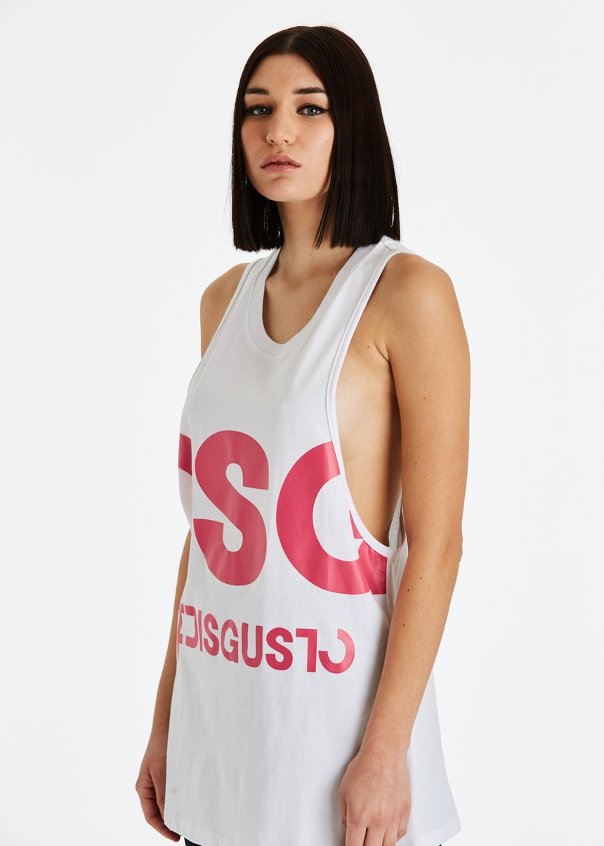 CANOTTA LUNGA DSG BIANCA CON STAMPA MAXI LOGO FUXIA