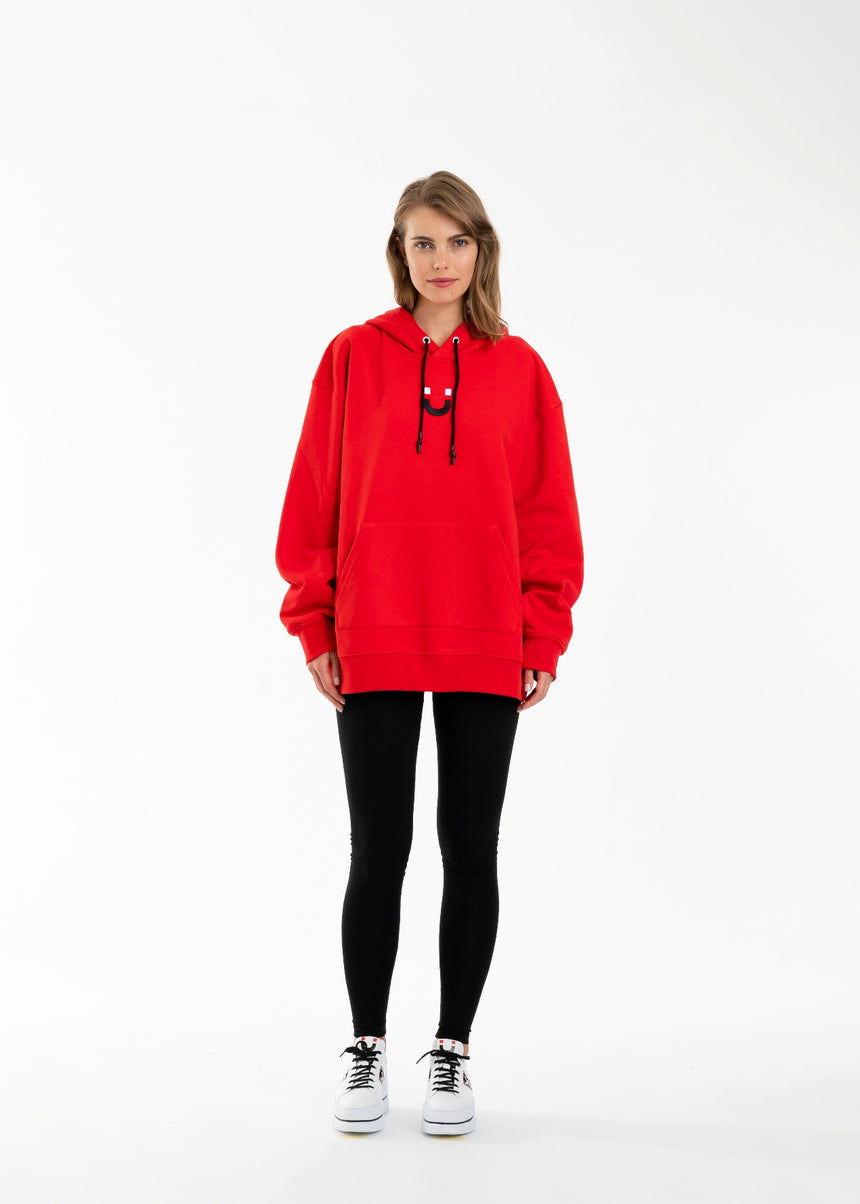 FELPA CAPPUCCIO DSG ROSSA CON STAMPA LOGO NERA (DONNA)