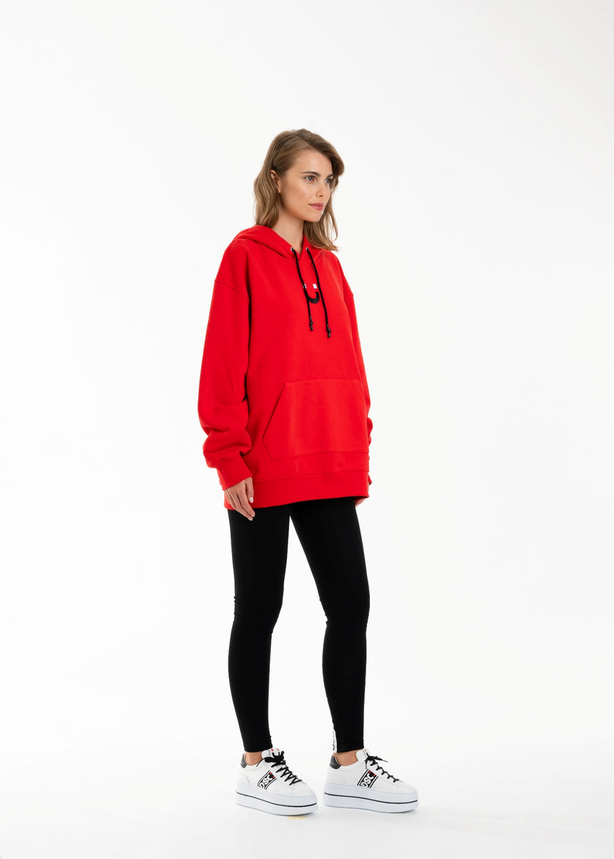 FELPA CAPPUCCIO DSG ROSSA CON STAMPA LOGO NERA (DONNA)