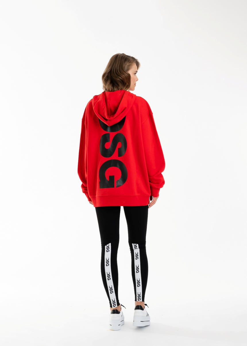 FELPA CAPPUCCIO DSG ROSSA CON STAMPA LOGO NERA (DONNA)