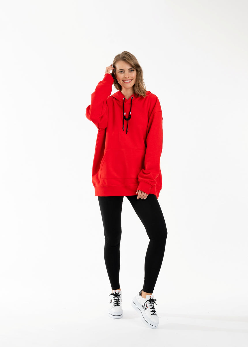 FELPA CAPPUCCIO DSG ROSSA CON STAMPA LOGO NERA (DONNA)