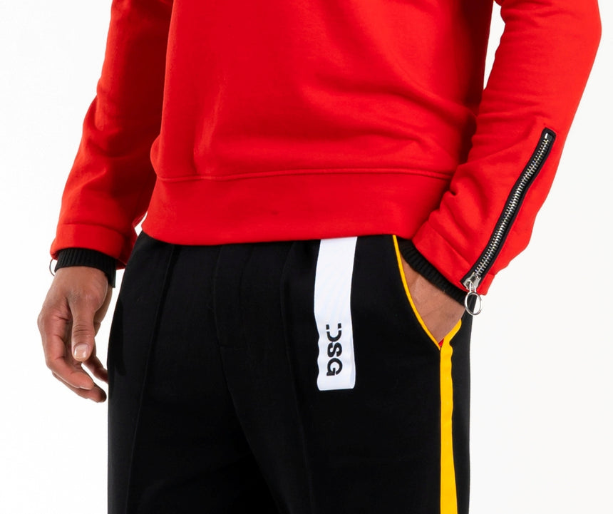 FELPA GIROCOLLO DSG ROSSA CON RICAMO FRONTALE E ZIP SULLE MANICHE