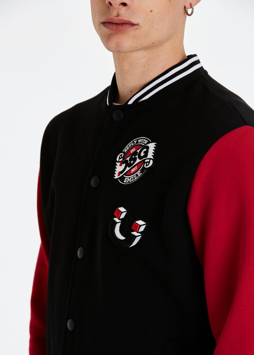 GIACCA VARSITY UOMO IN FELPA NERA CON STAMPA LOGO