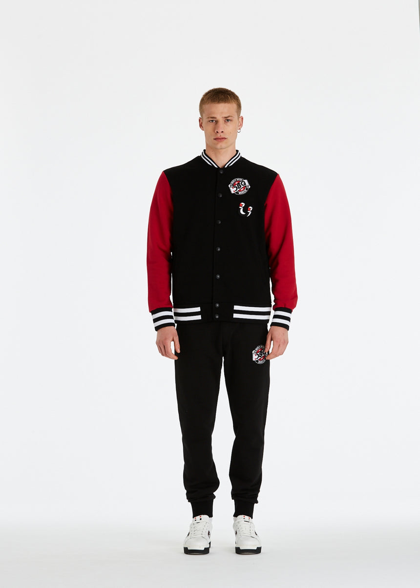 GIACCA VARSITY UOMO IN FELPA NERA CON STAMPA LOGO