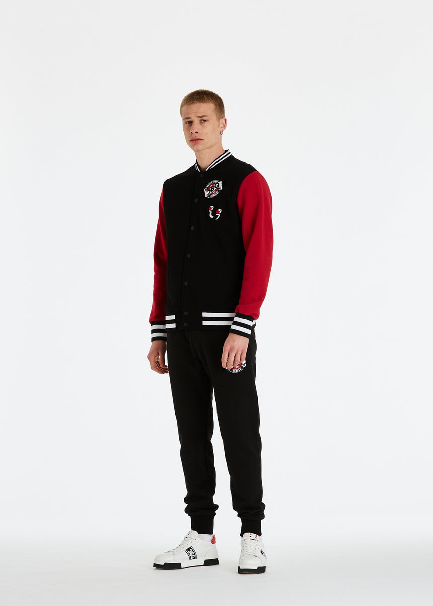 GIACCA VARSITY UOMO IN FELPA NERA CON STAMPA LOGO