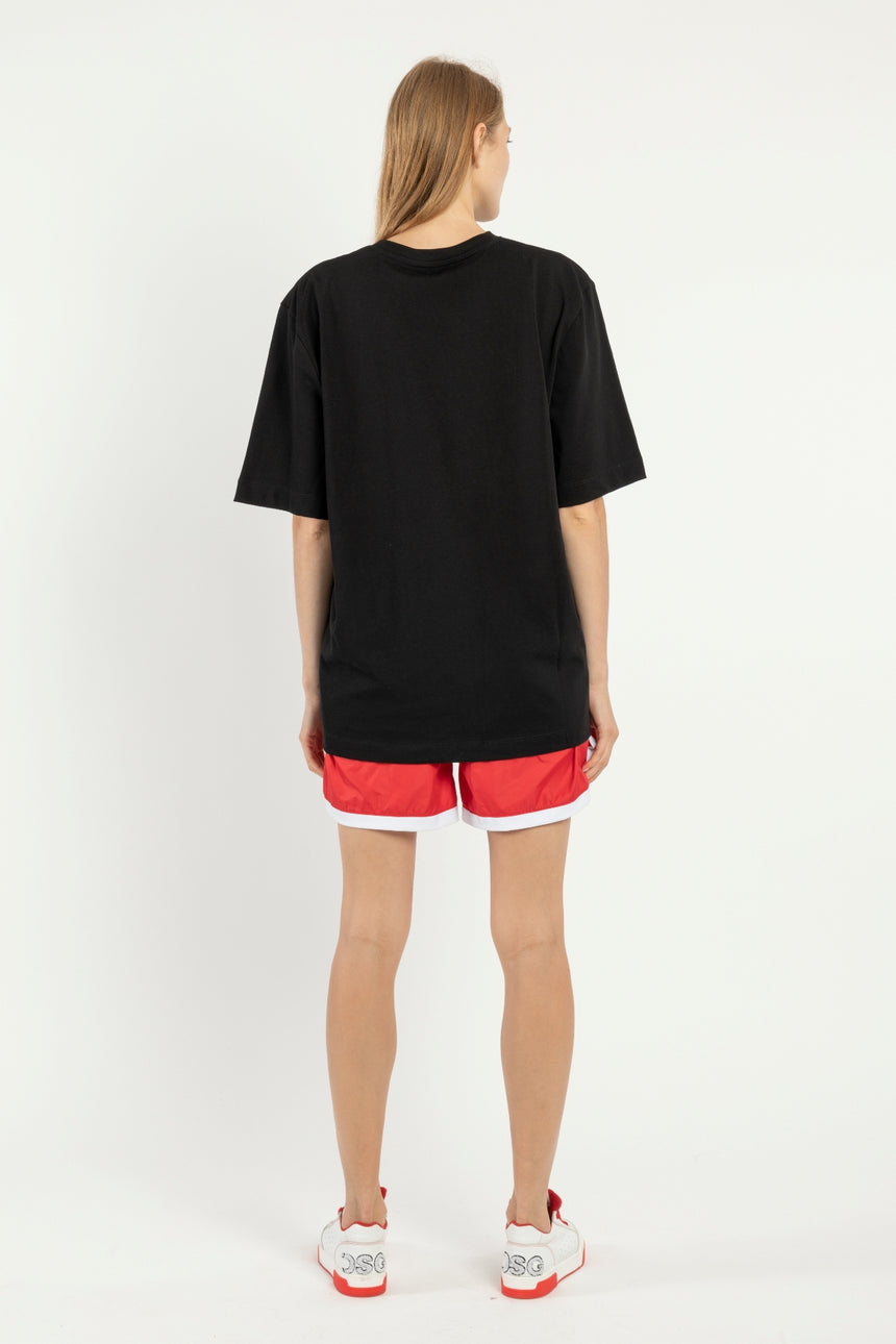 T-SHIRT OVER DSG NERA CON STAMPA LOGO A RILIEVO ROSSA (DONNA)