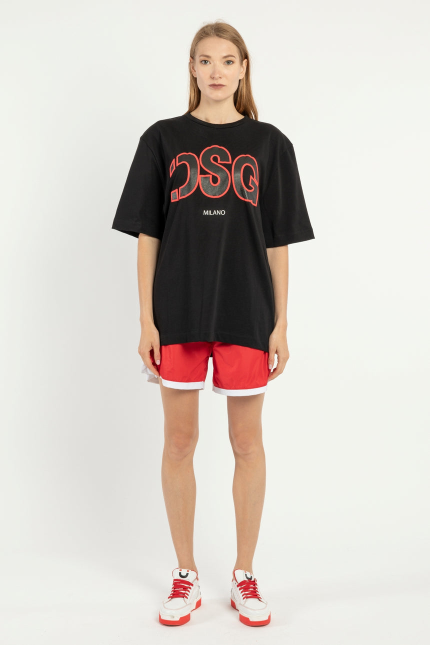 T-SHIRT OVER DSG NERA CON STAMPA LOGO A RILIEVO ROSSA (DONNA)