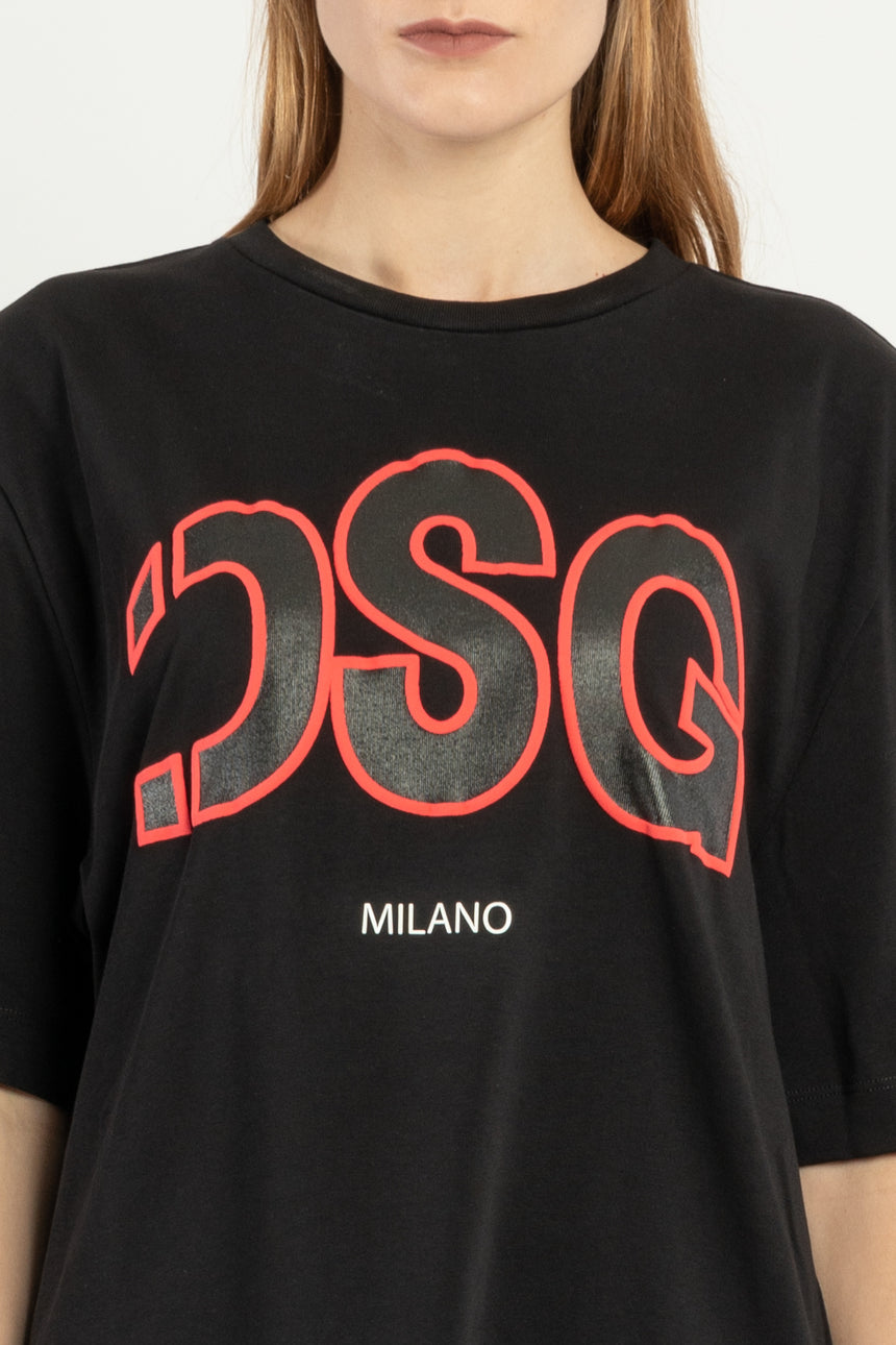 T-SHIRT OVER DSG NERA CON STAMPA LOGO A RILIEVO ROSSA (DONNA)
