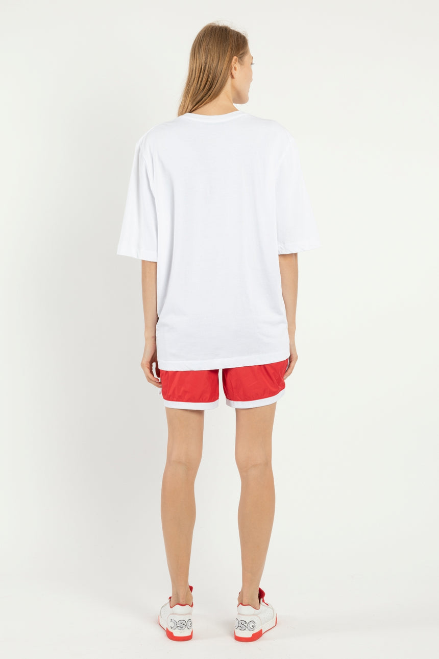 T-SHIRT OVER DSG BIANCA CON STAMPA LOGO A RILIEVO NERO/ROSSA (DONNA)
