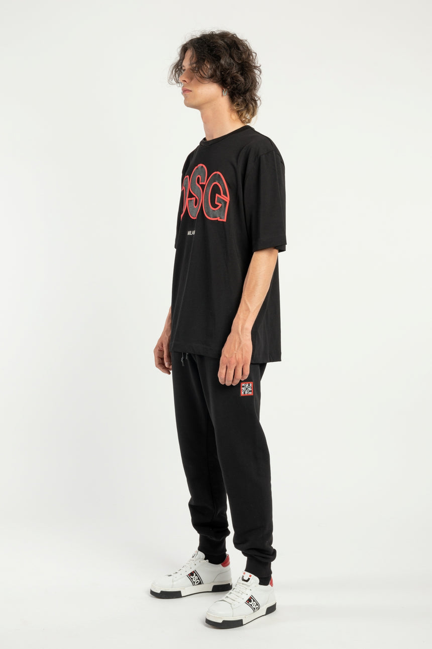T-SHIRT OVER DSG NERA CON STAMPA LOGO A RILIEVO ROSSA