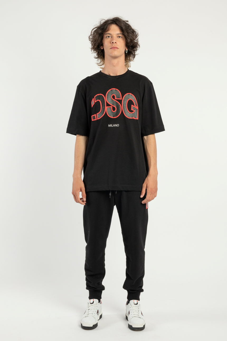 T-SHIRT OVER DSG NERA CON STAMPA LOGO A RILIEVO ROSSA