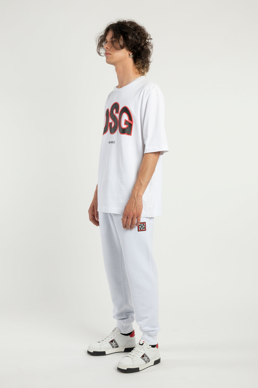 T-SHIRT OVER DSG BIANCA CON STAMPA LOGO A RILIEVO NERO/ROSSA