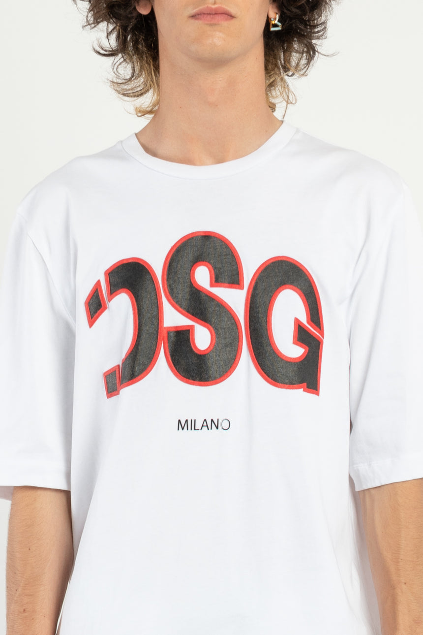 T-SHIRT OVER DSG BIANCA CON STAMPA LOGO A RILIEVO NERO/ROSSA