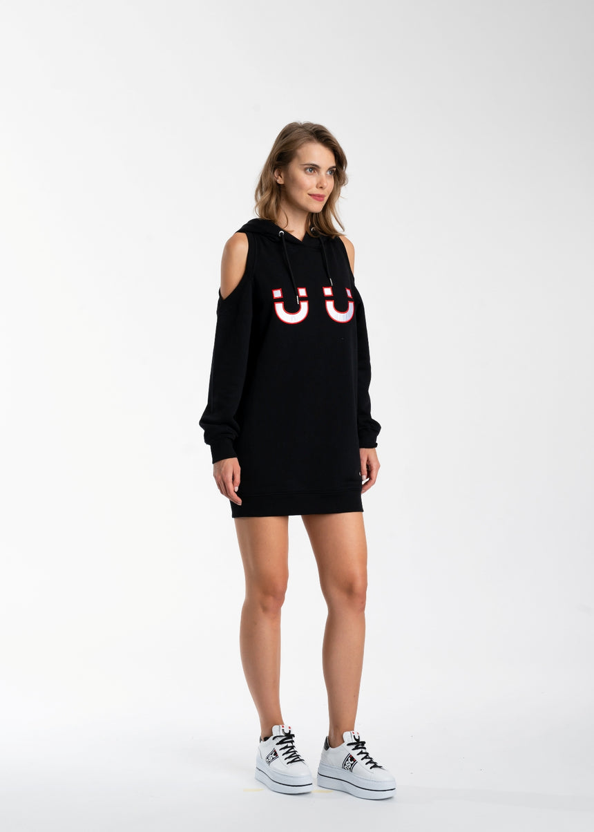 VESTITO IN FELPA DSG NERO CON APERTURA SULLE SPALLE
