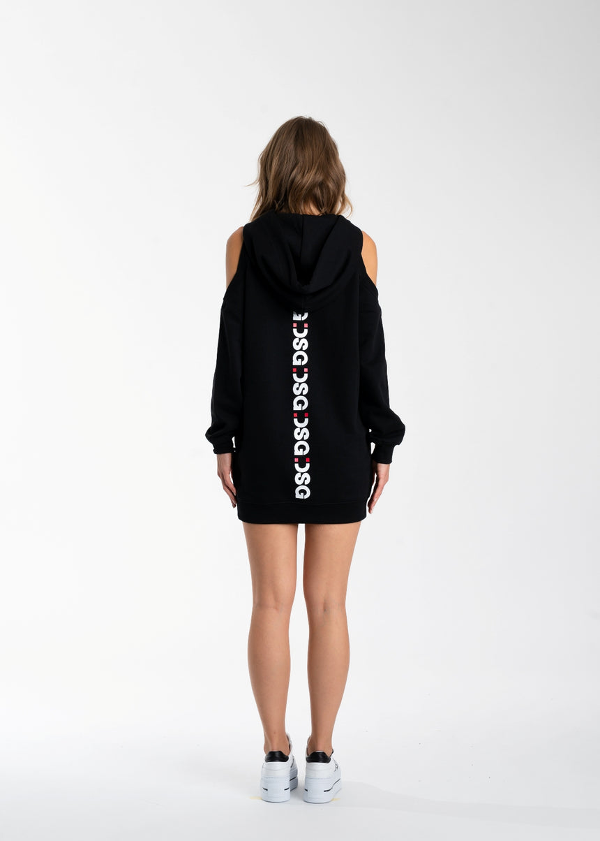 VESTITO IN FELPA DSG NERO CON APERTURA SULLE SPALLE
