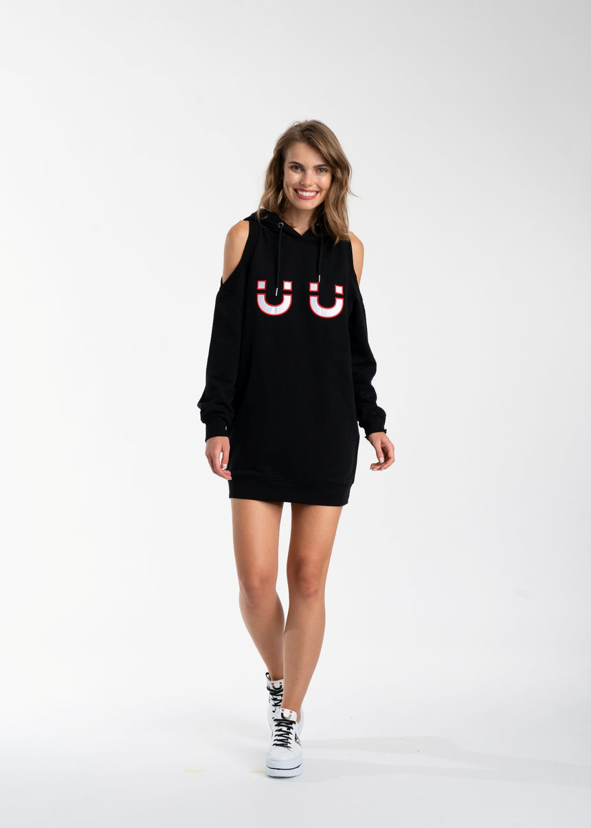 VESTITO IN FELPA DSG NERO CON APERTURA SULLE SPALLE