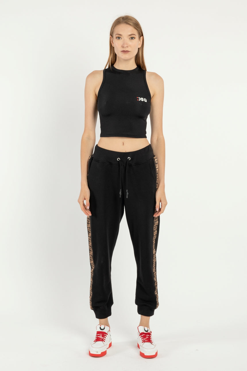 PANTALONE JOGGER DSG IN FELPA NERA CON GRO SMILGRAM CAMEL
