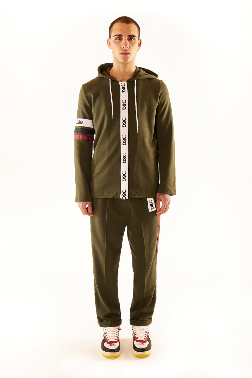 FELPA CAPPUCCIO DSG MILITARE CON GRO RICAMATO E STAMPA SMILE BIANCA