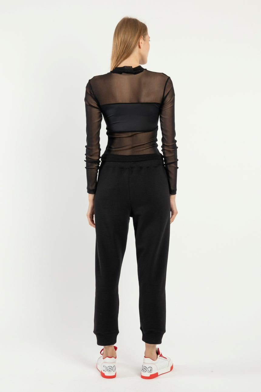 PANTALONE JOGGER DSG IN FELPA NERA E PATCH SMILE