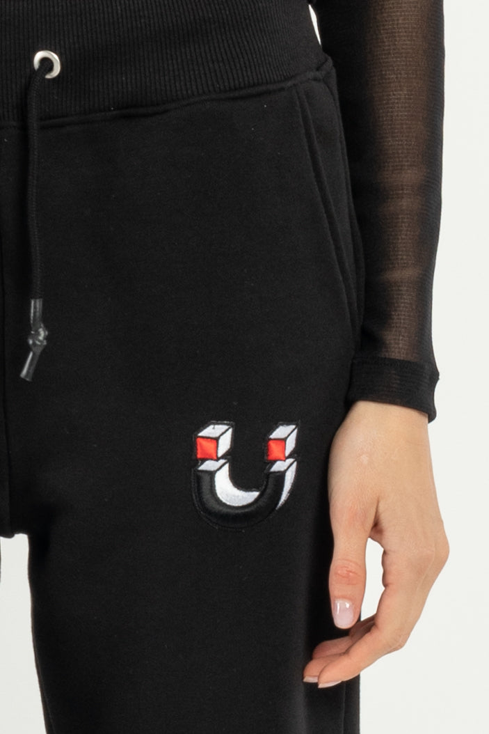 PANTALONE JOGGER DSG IN FELPA NERA E PATCH SMILE