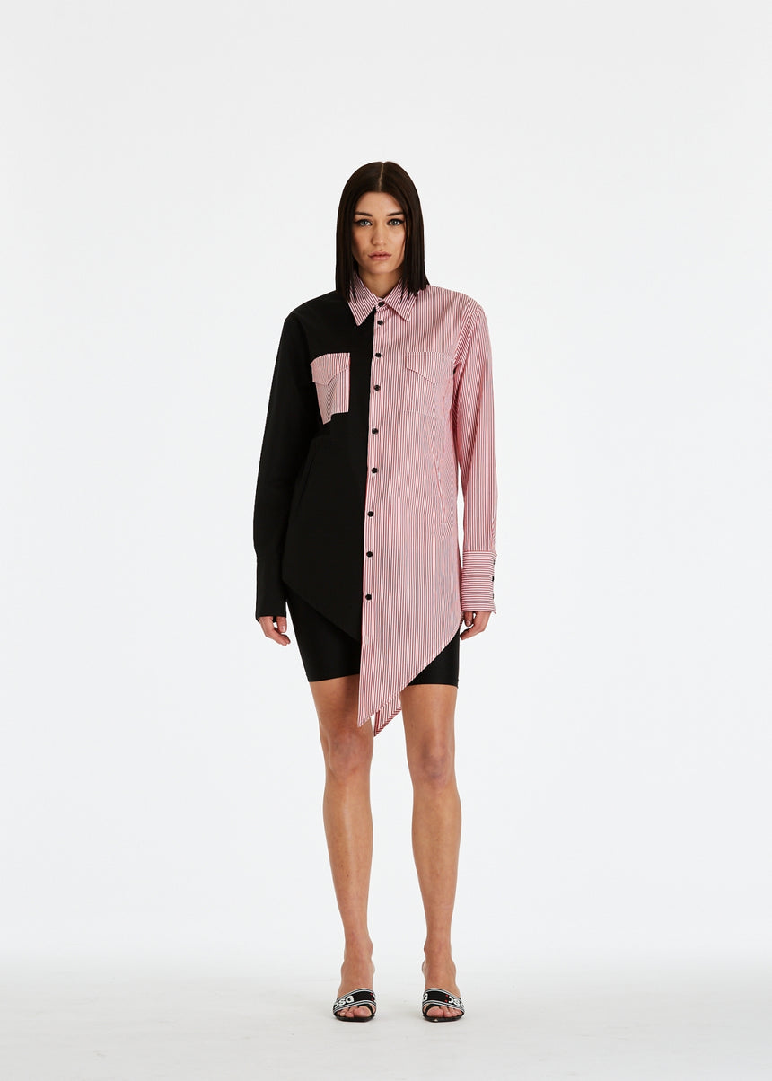 CAMICIA DSG BICOLORE CON STAMPA BIANCA
