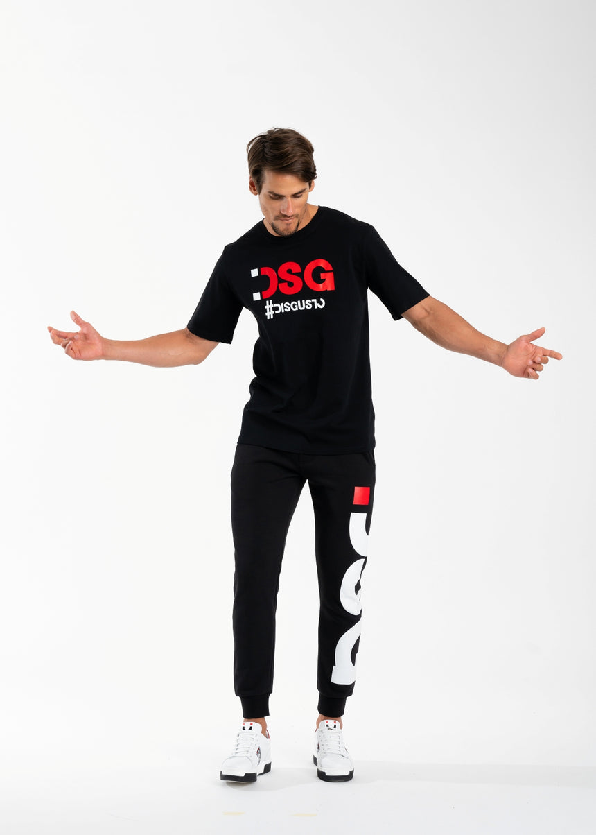 T-SHIRT DSG NERA CON STAMPA LOGO ROSSA (UNISEX)