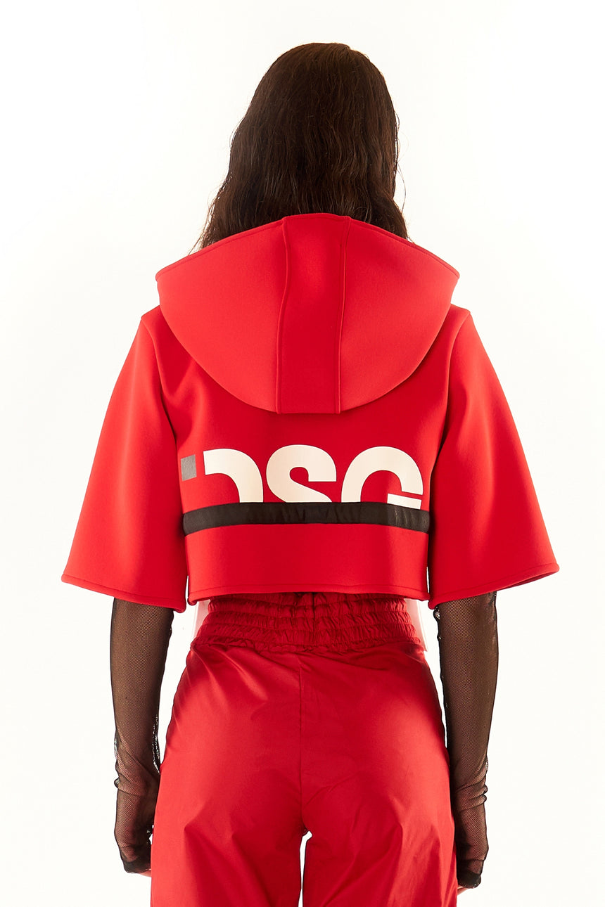 GIACCA DONNA CROPPED IN NEOPRENE ROSSO CON STAMPA